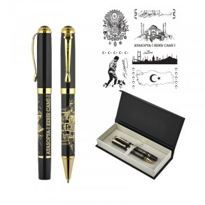 685-RT Besmele Kabartma Figürlü Metal Roller & Tükenmez Kalem Seti 685-RT Besmele Kabartma Figürlü Metal Roller & Tükenmez Kalem Seti