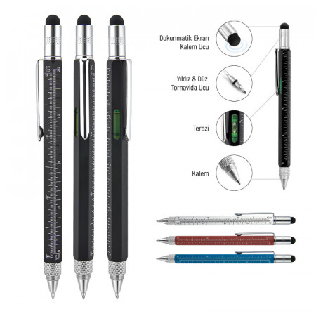 652 Silver Metal Su Terazili - Tornavidalı Touchpen Kalem 652 Silver Metal Su Terazili - Tornavidalı Touchpen Kalem